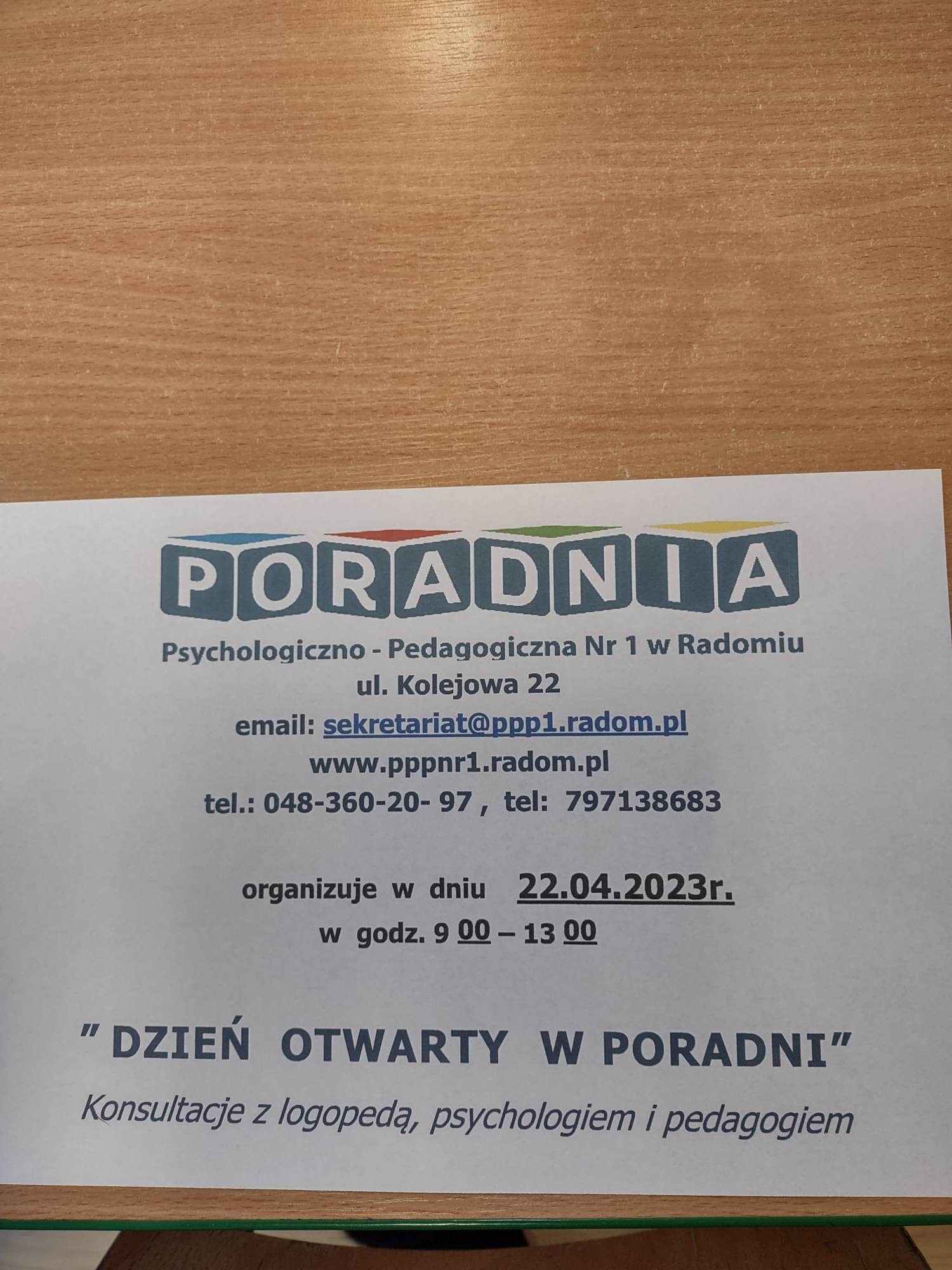 „Dzień Otwarty” w Poradni Psychologiczno – Pedagogicznej nr 1 – zapraszamy